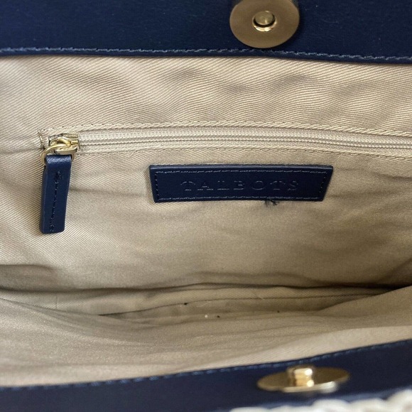 Talbots Clutch Handbag Paper Straw Striped Blue White Pineapple Print‎ Medium - Picture 6 of 10